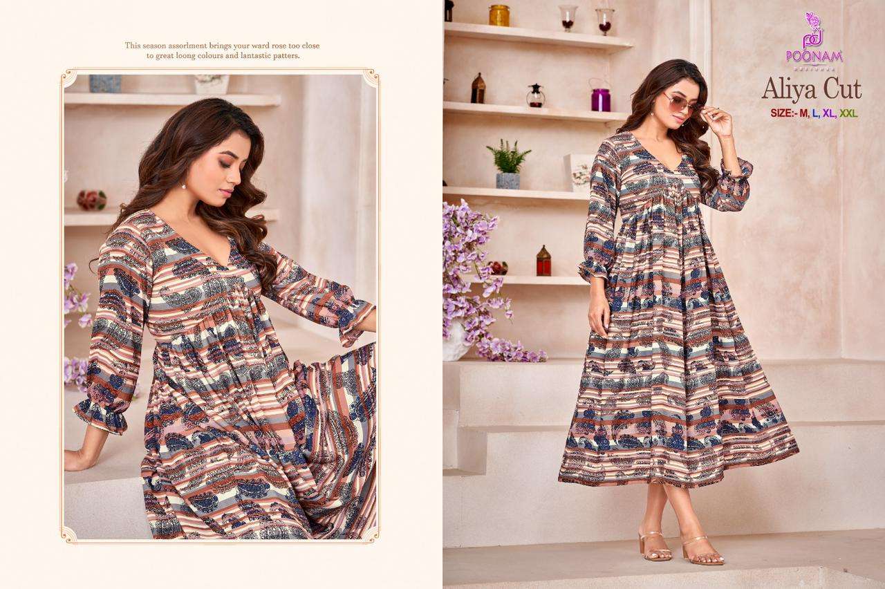 POONAM DESIGNER Aliya cut Kurti Wholesale catalog