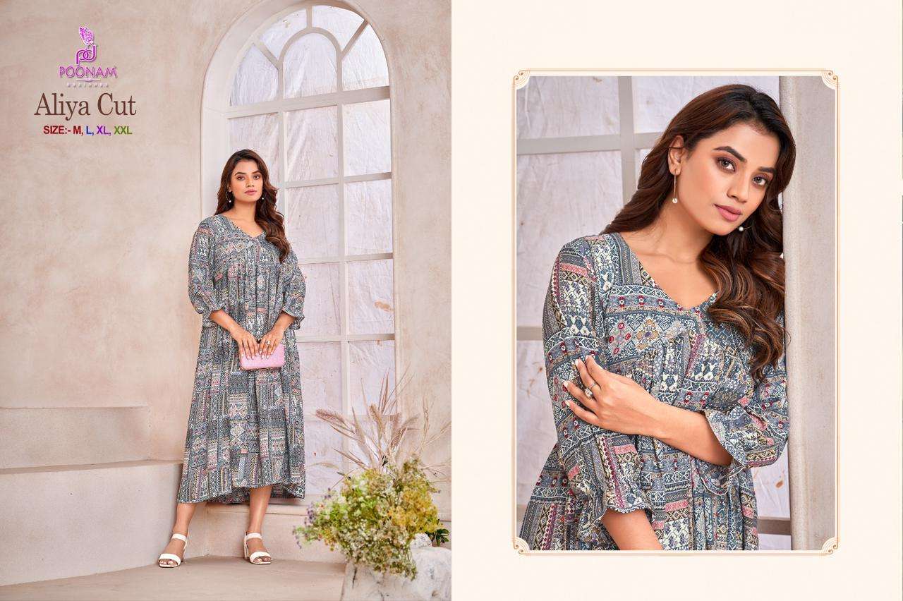 POONAM DESIGNER Aliya cut Kurti Wholesale catalog