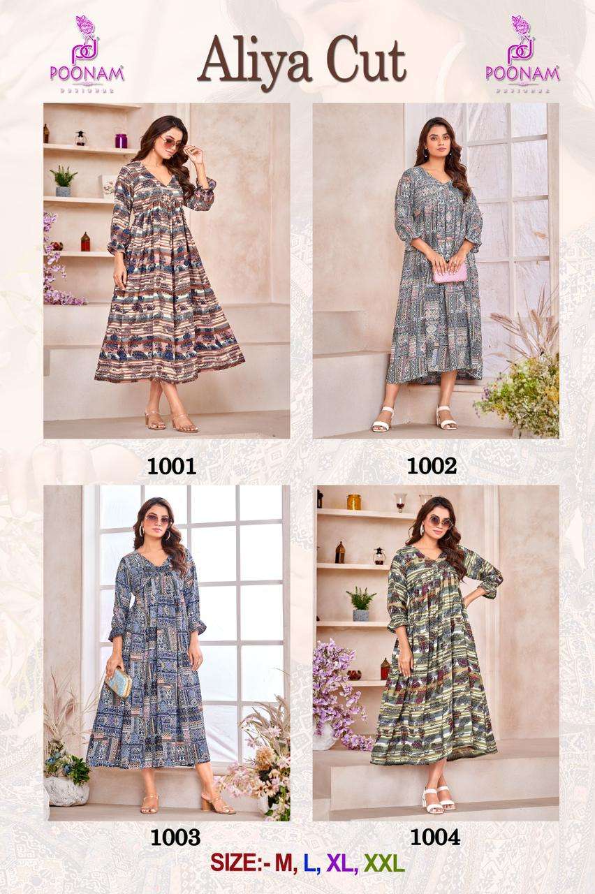 POONAM DESIGNER Aliya cut Kurti Wholesale catalog