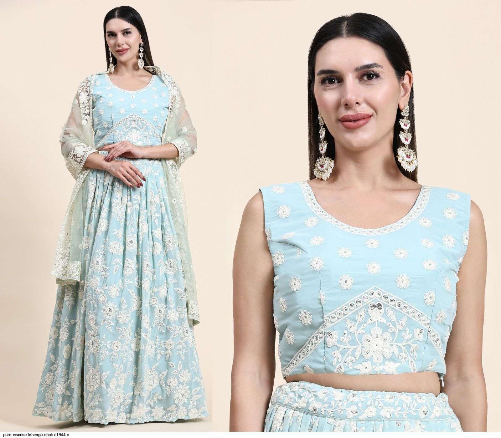PURE VISCOSE SKY BLUE LEHENGA CHOLI C1944 C Wholesale catalog