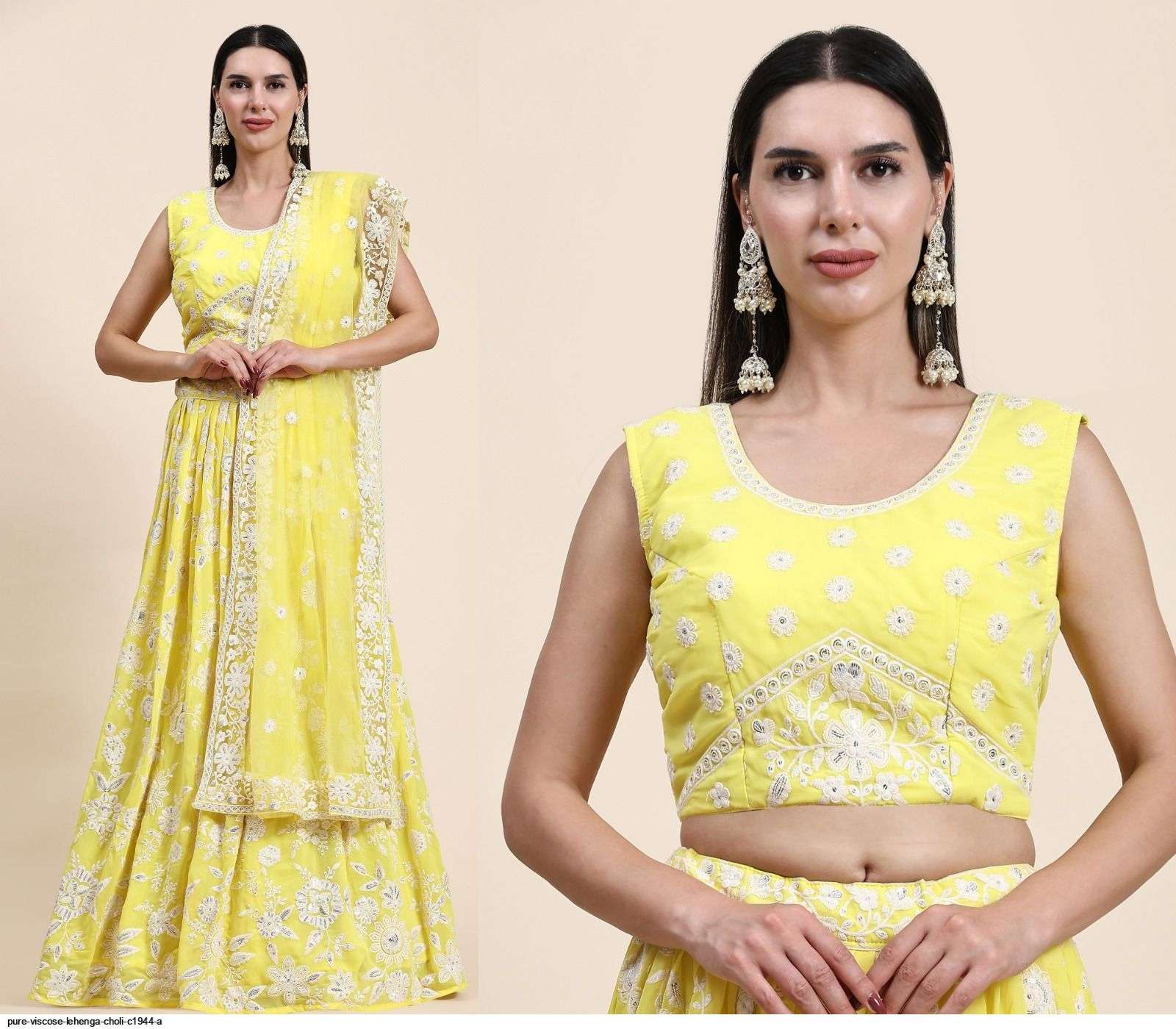 PURE VISCOSE YELLOW LEHENGA CHOLI C1944 A Wholesale catalog