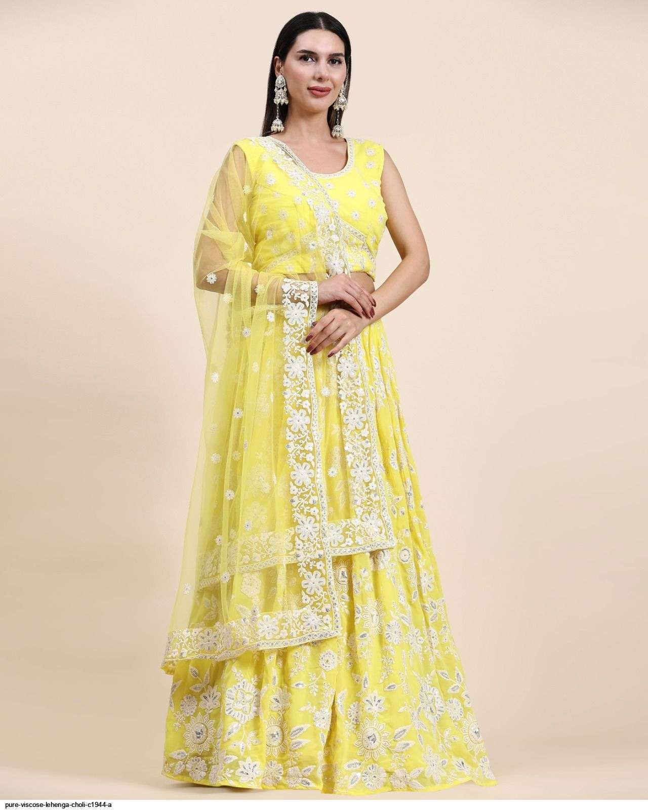 PURE VISCOSE YELLOW LEHENGA CHOLI C1944 A Wholesale catalog