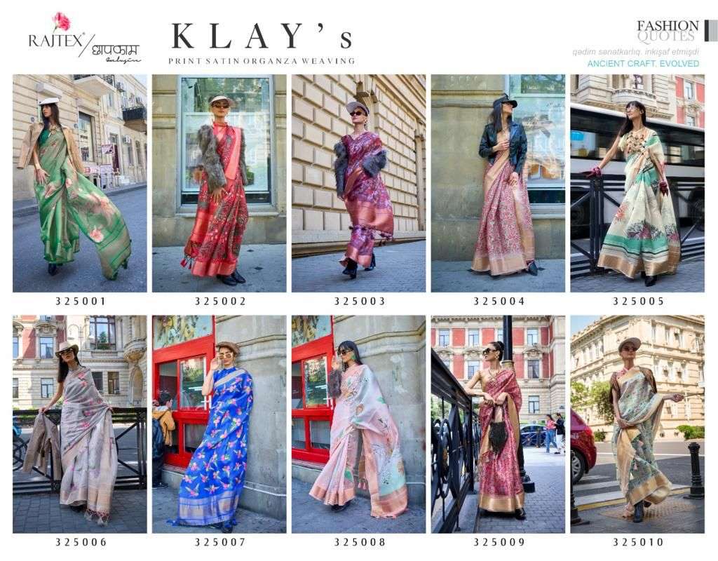 Rajtex Klays Printed Organza Weaving Saree Wholesale catalog