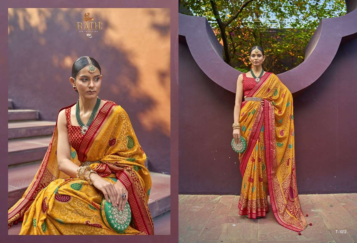 Rath Pratham Designer Brasso Bandhani Sarees Wholesale catalog