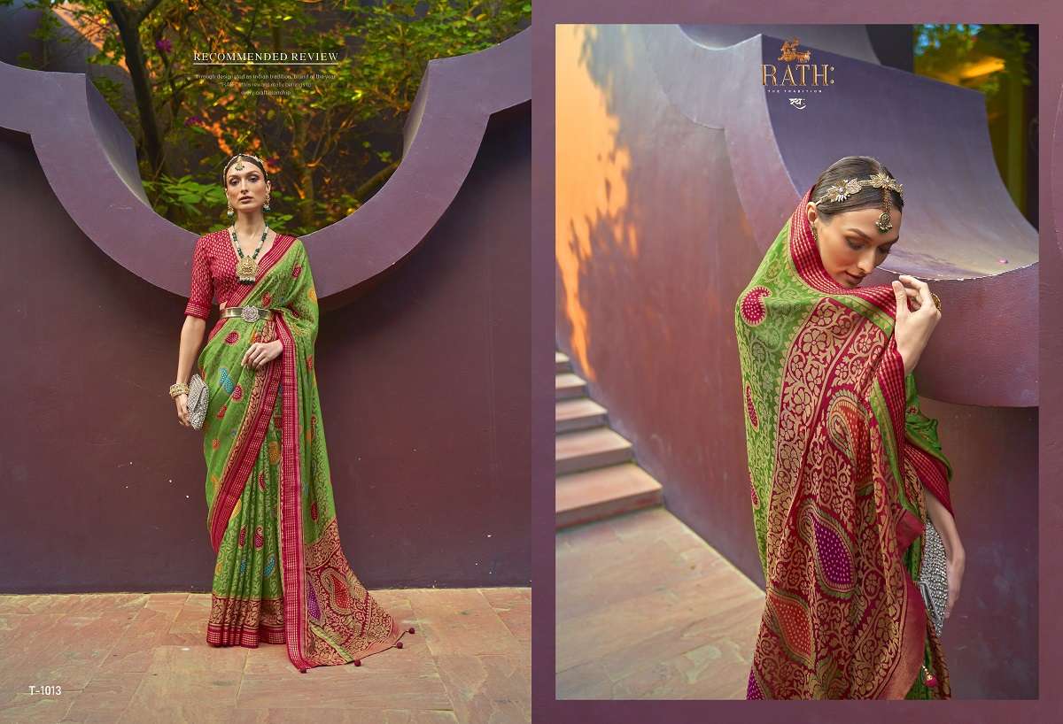 Rath Pratham Designer Brasso Bandhani Sarees Wholesale catalog