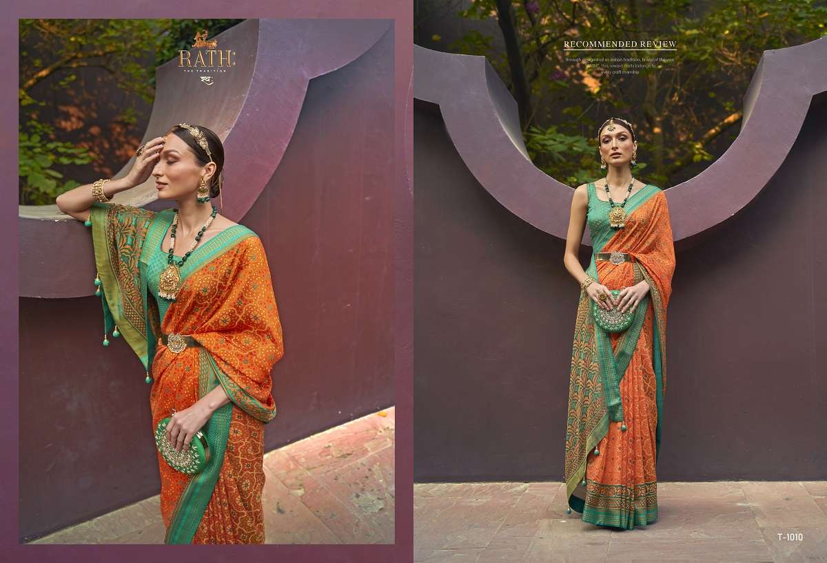Rath Pratham Designer Brasso Bandhani Sarees Wholesale catalog