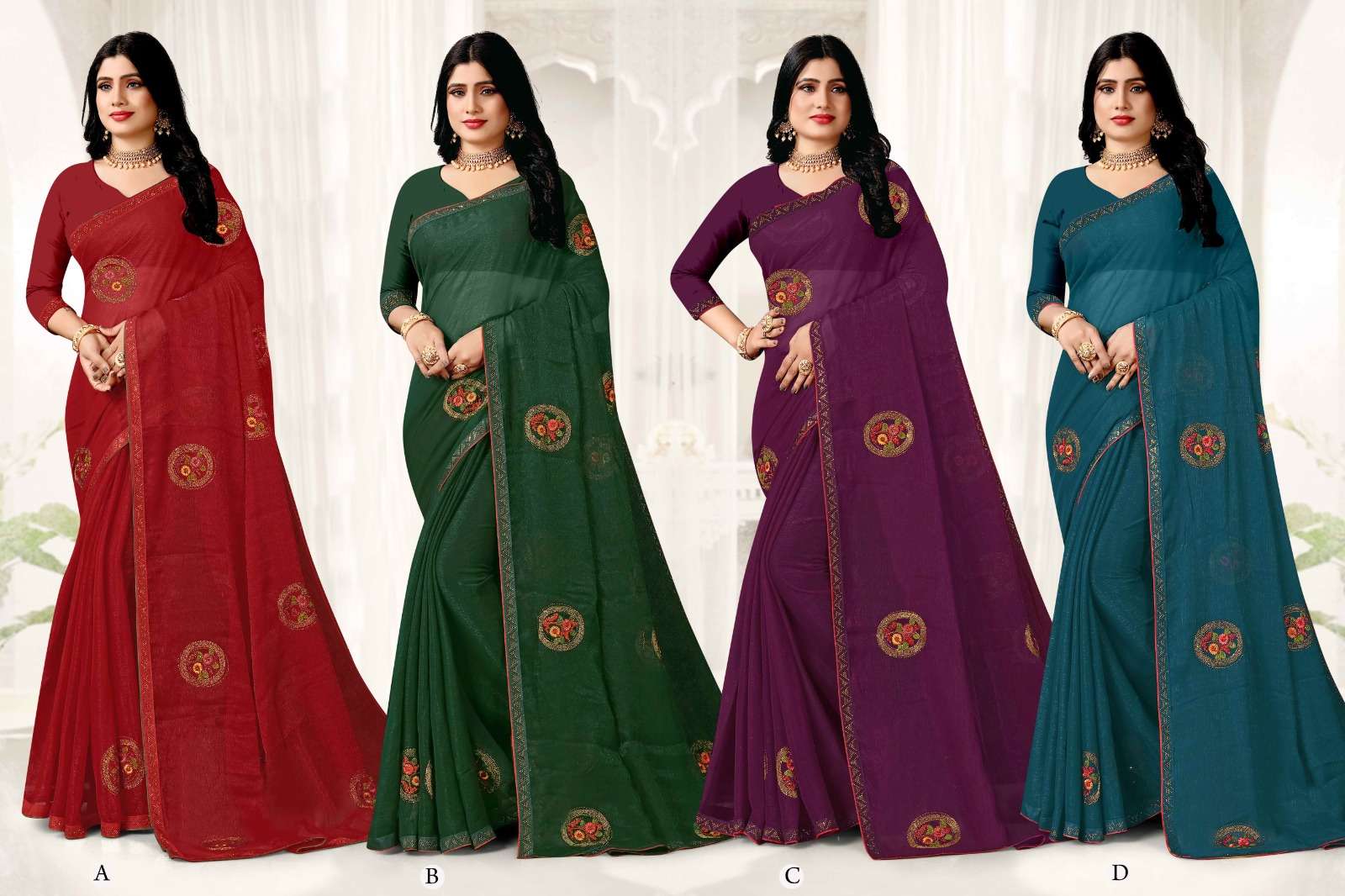 RONISHA FLOWERY FANCY WORKED DESIGNER SAREE  WHOLESALE CATALOG