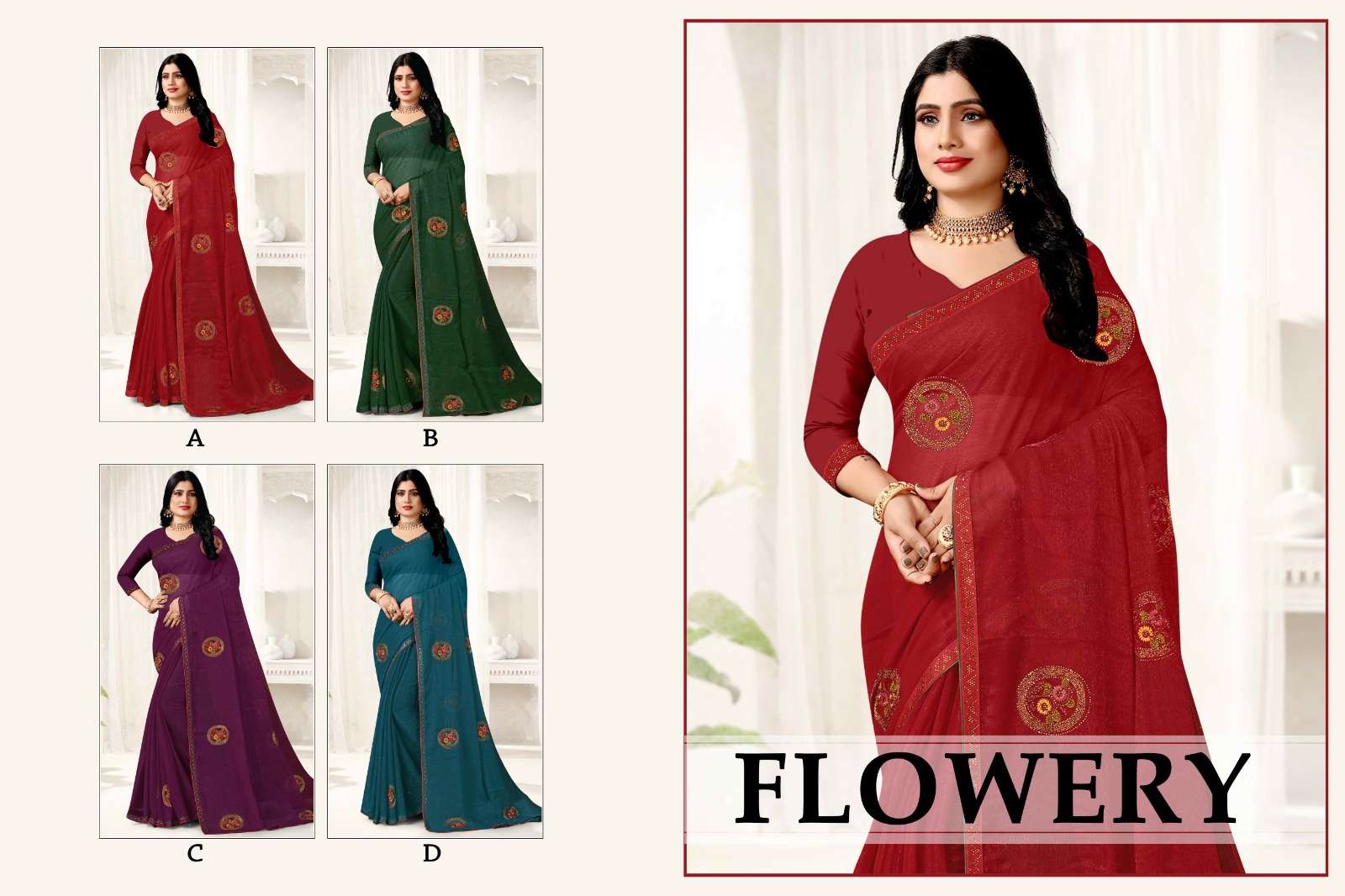 RONISHA FLOWERY FANCY WORKED DESIGNER SAREE  WHOLESALE CATALOG