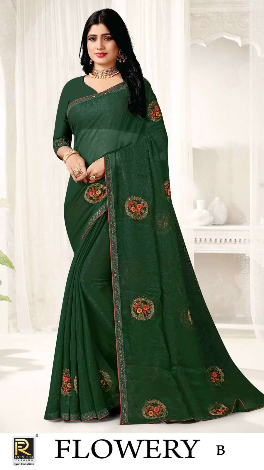 RONISHA FLOWERY FANCY WORKED DESIGNER SAREE  WHOLESALE CATALOG