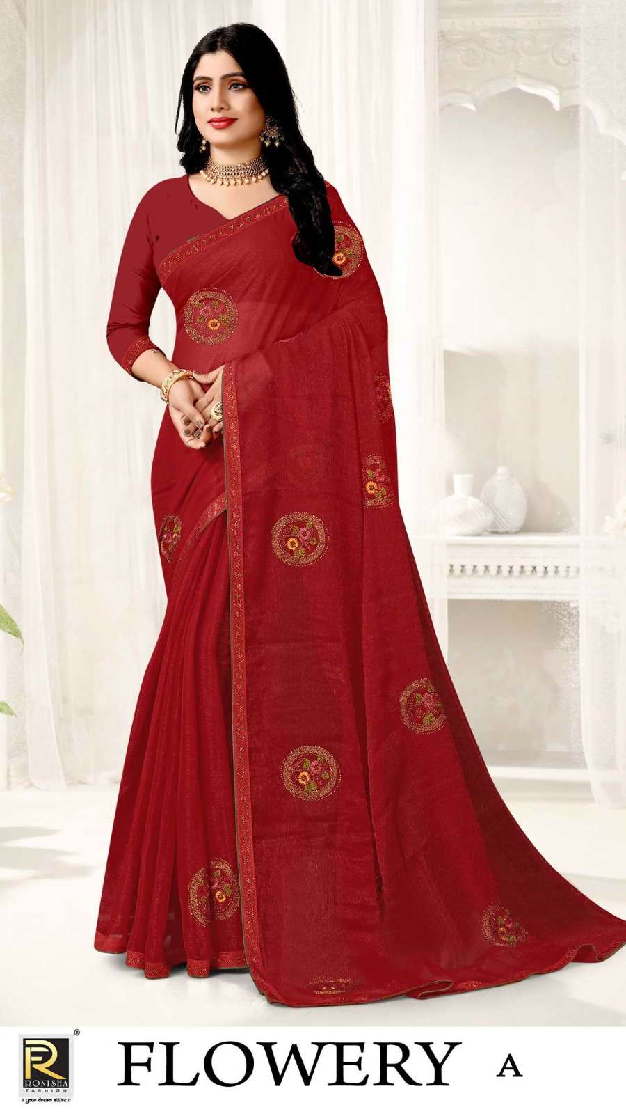 RONISHA FLOWERY FANCY WORKED DESIGNER SAREE  WHOLESALE CATALOG