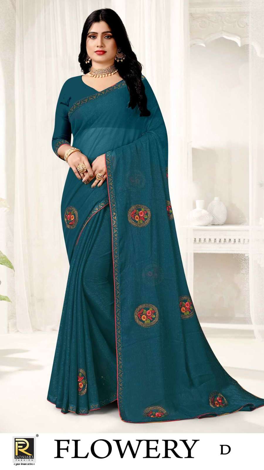 RONISHA FLOWERY FANCY WORKED DESIGNER SAREE  WHOLESALE CATALOG