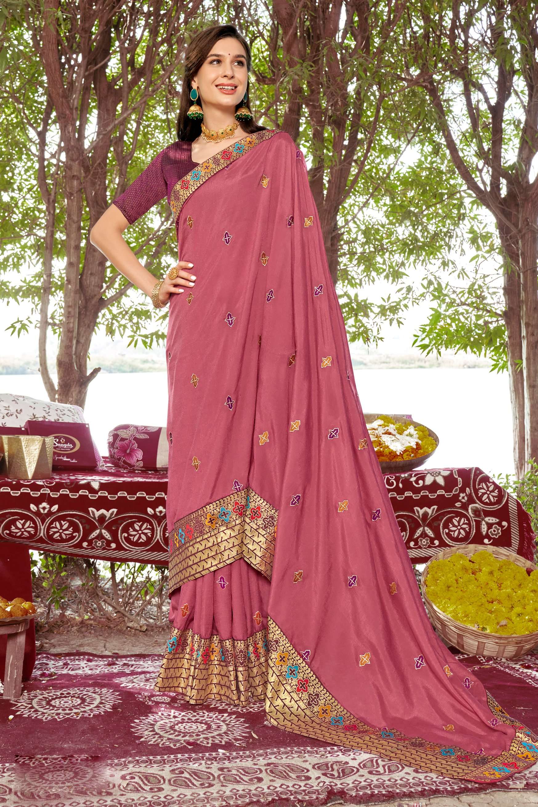 Rosy Vol 4 Embroidered Casual Vichitra Silk Saree Wholesale catalog