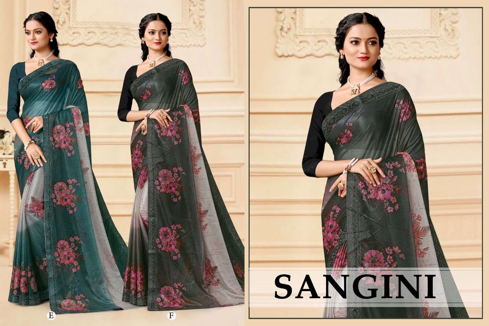 SANGINI  BY RONISHA SAREE FABRICS IMPORTED LYCRA PRINT WITH SIROSKI DIAMOND WORK WORK FANCY DESIGNER SAREE