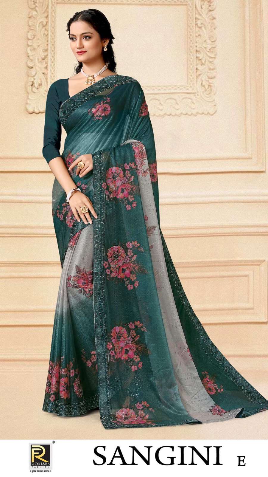 SANGINI  BY RONISHA SAREE FABRICS IMPORTED LYCRA PRINT WITH SIROSKI DIAMOND WORK WORK FANCY DESIGNER SAREE