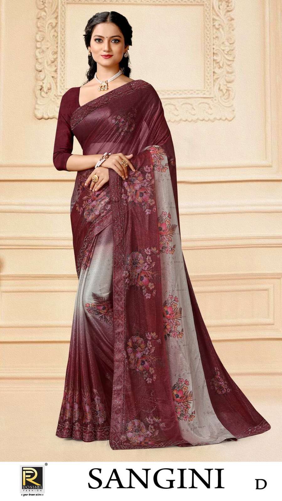 SANGINI  BY RONISHA SAREE FABRICS IMPORTED LYCRA PRINT WITH SIROSKI DIAMOND WORK WORK FANCY DESIGNER SAREE
