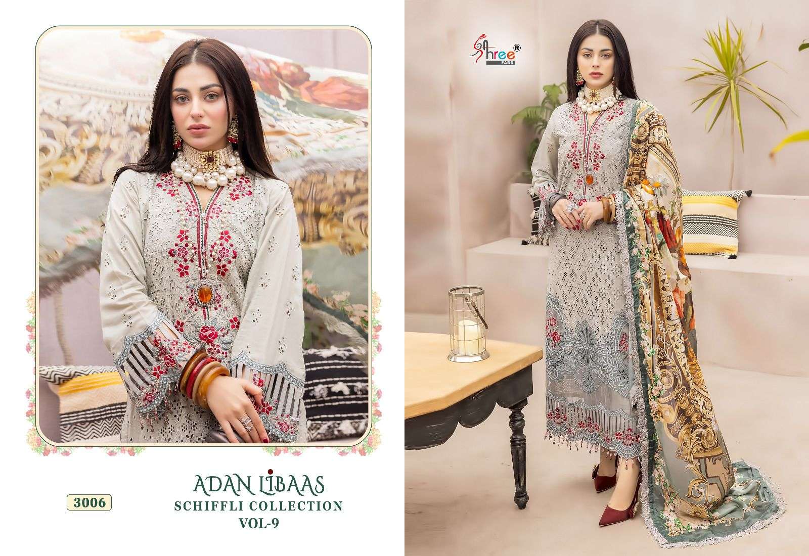 Shree Adan Libaas Schiffli Collection Vol 9 Pakistani Suits Wholesale catalog
