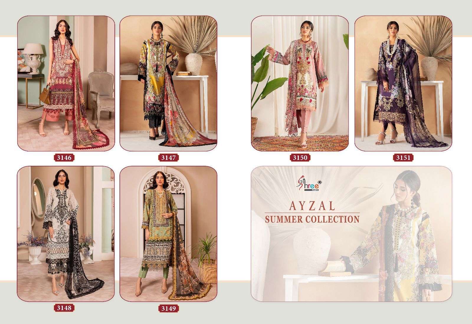 Shree Ayzal Summer Collection Cotton Dupatta Pakistani Suits Wholesale catalog