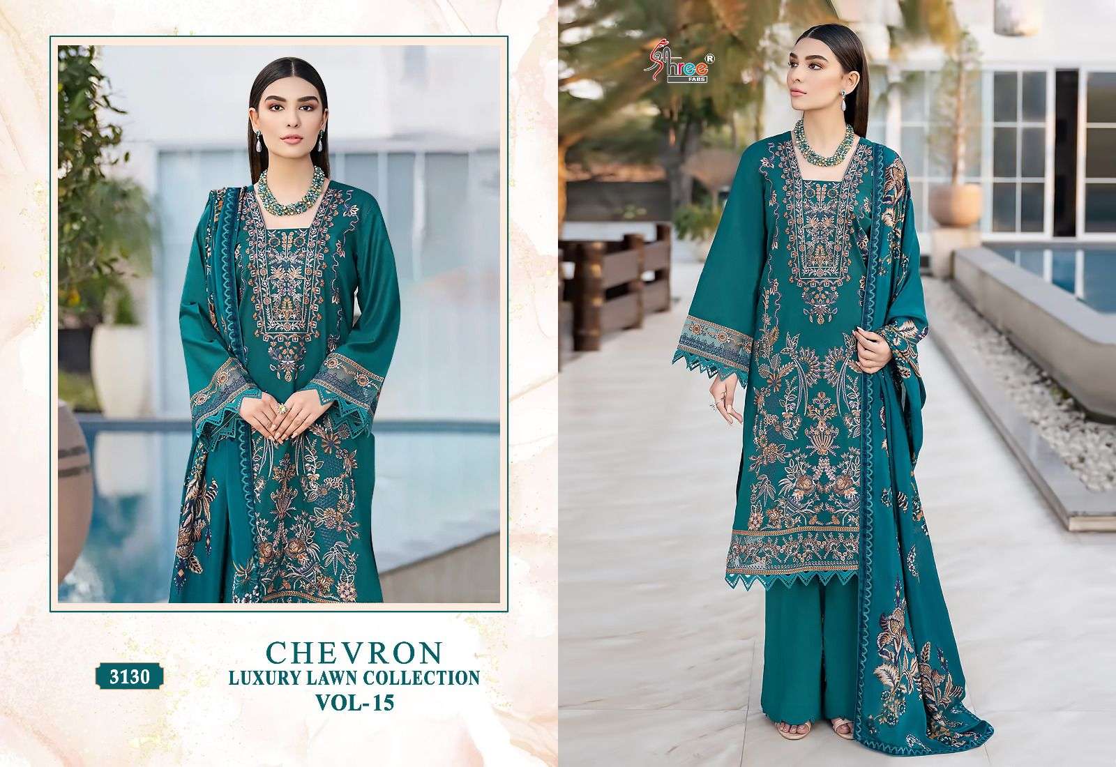 Shree Chevron Luxury Lawn Collection Vol 15 Chiffon Dupatta Pakistani Suit Wholesale catalog