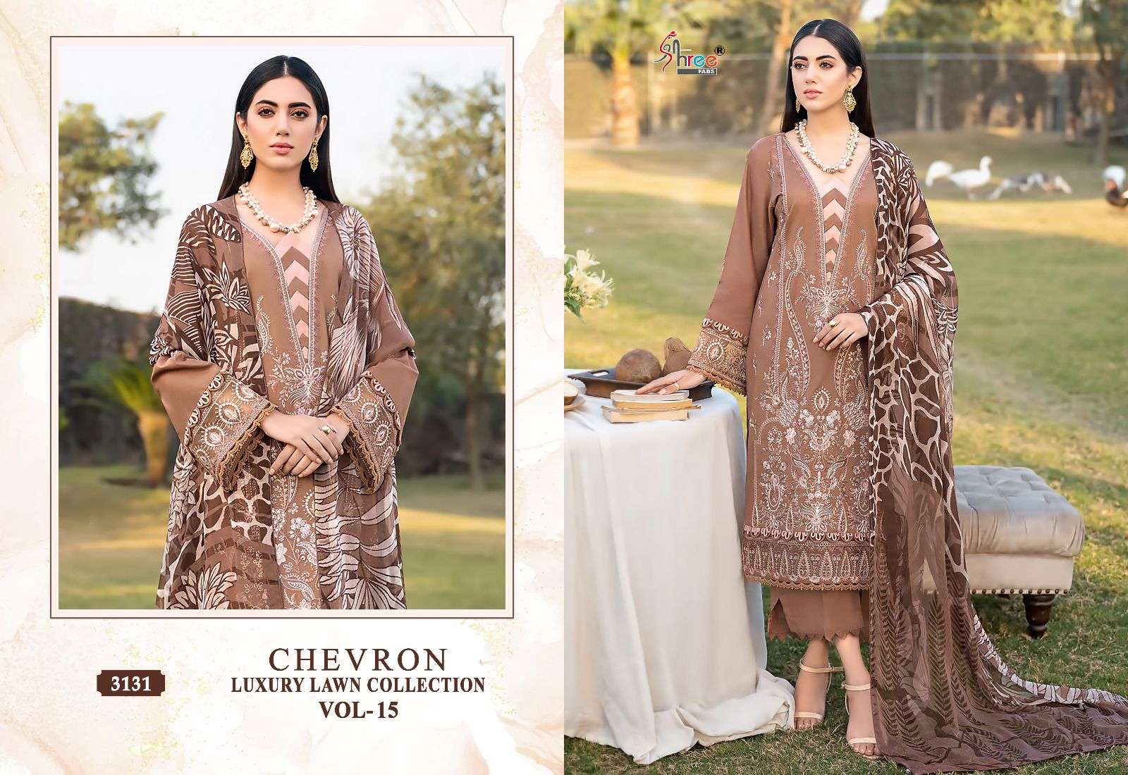 Shree Chevron Luxury Lawn Collection Vol 15 Chiffon Dupatta Pakistani Suit Wholesale catalog