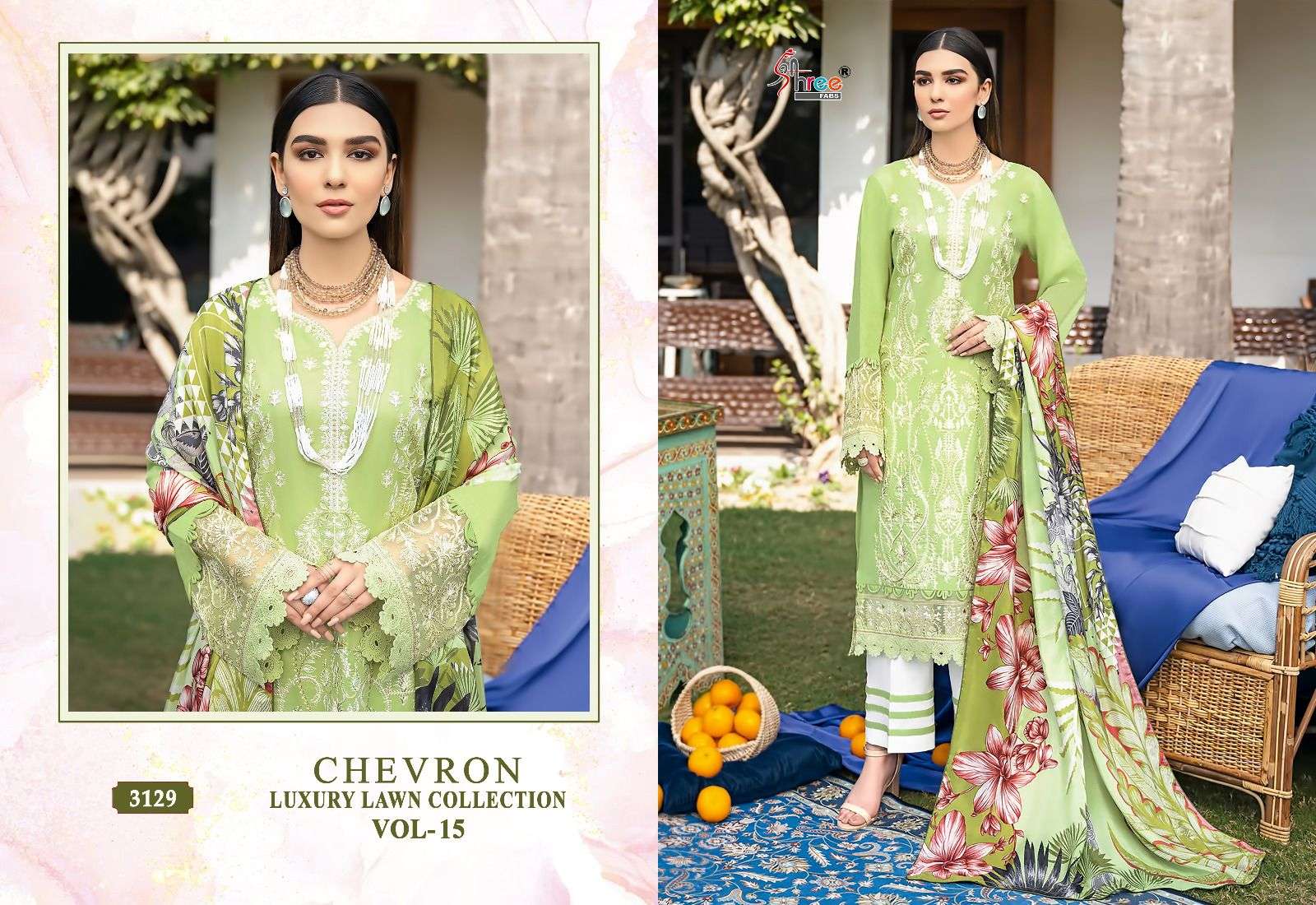 Shree Chevron Luxury Lawn Collection Vol 15 Chiffon Dupatta Pakistani Suit Wholesale catalog