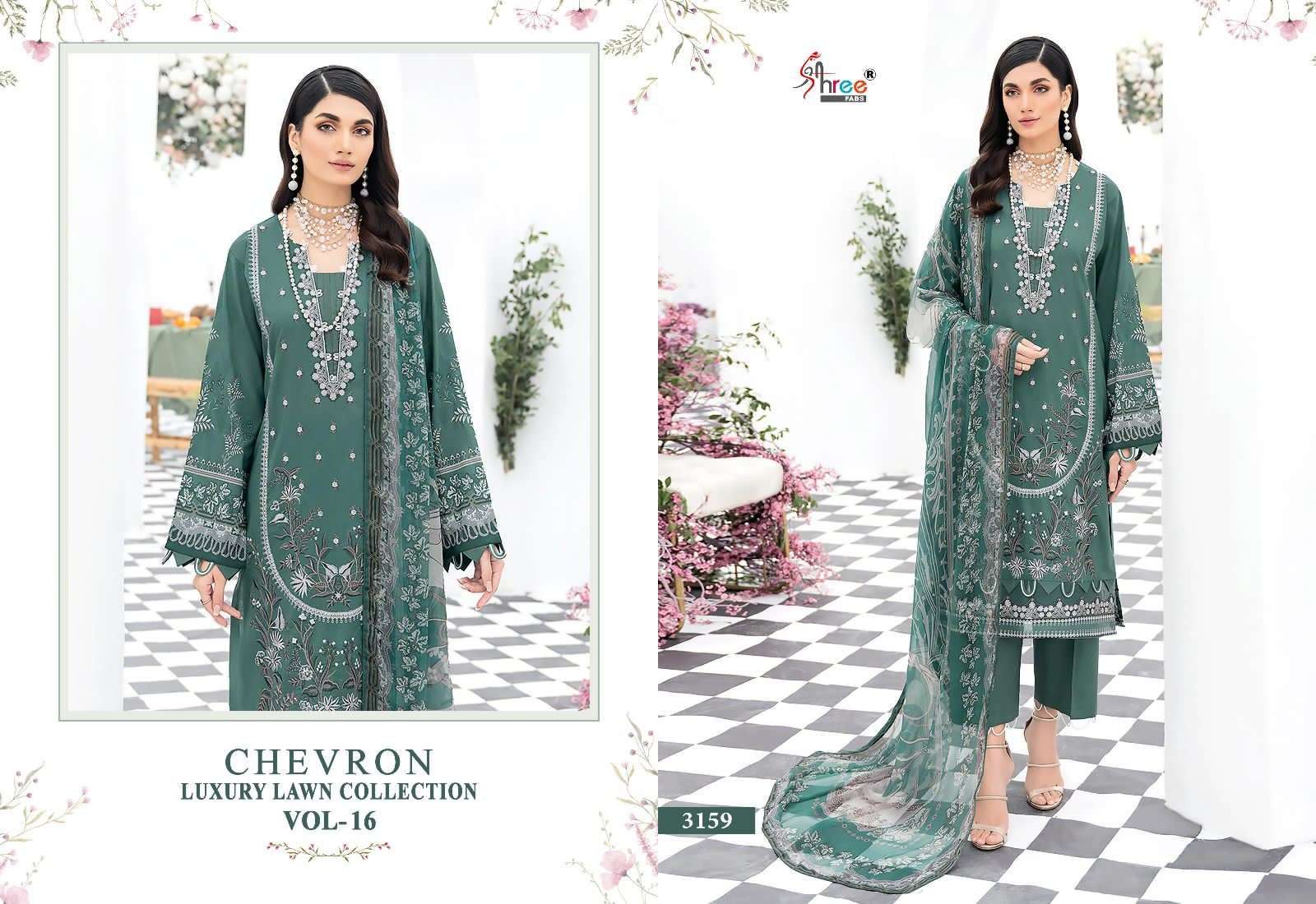 Shree Chevron Luxury Lawn Collection Vol 16 Chiffon Dupatta Pakistani Suit Wholesale catalog