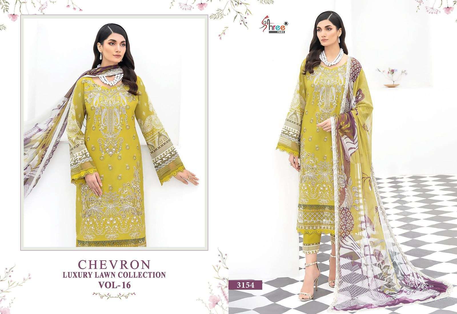 Shree Chevron Luxury Lawn Collection Vol 16 Chiffon Dupatta Pakistani Suit Wholesale catalog