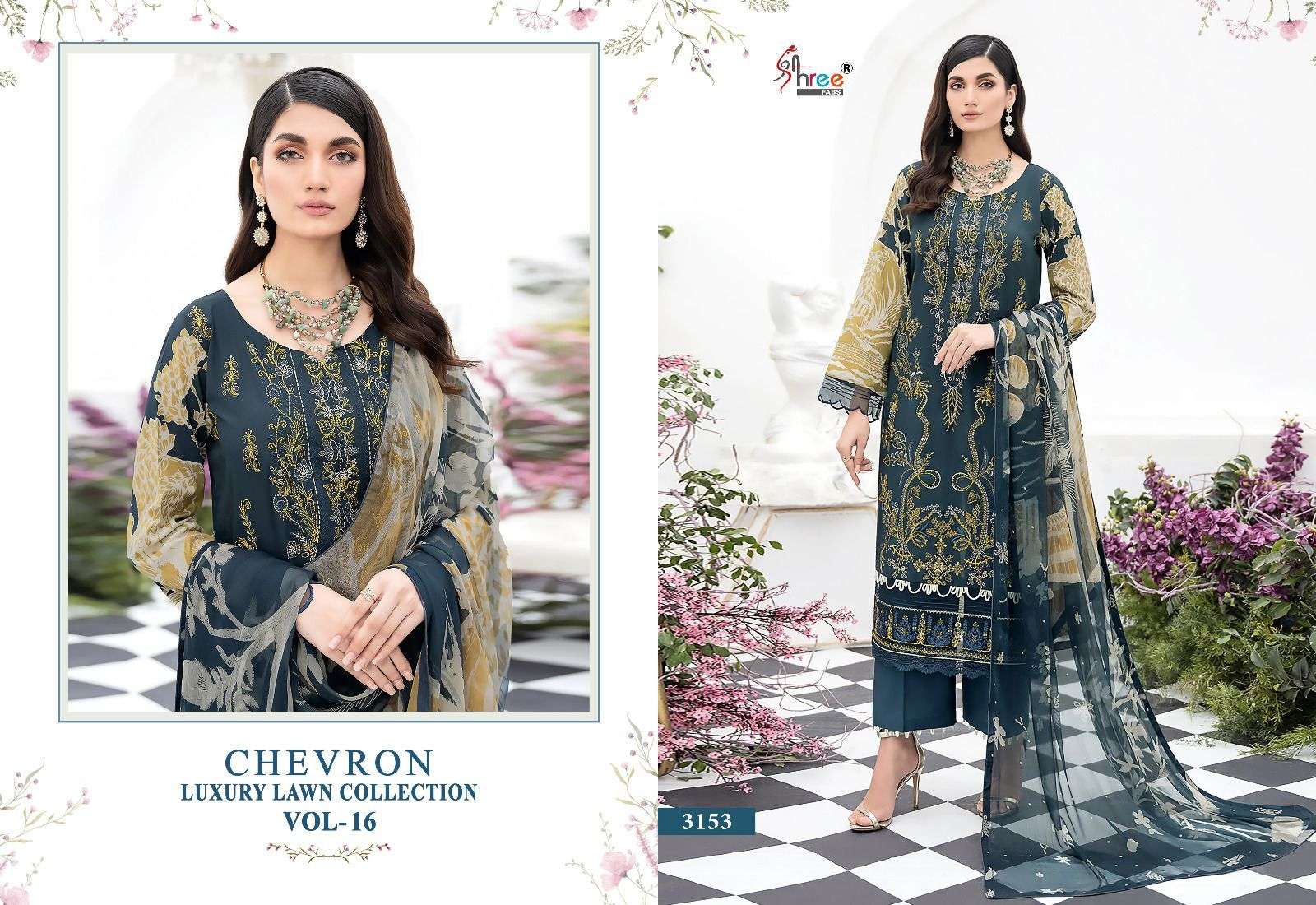 Shree Chevron Luxury Lawn Collection Vol 16 Chiffon Dupatta Pakistani Suit Wholesale catalog