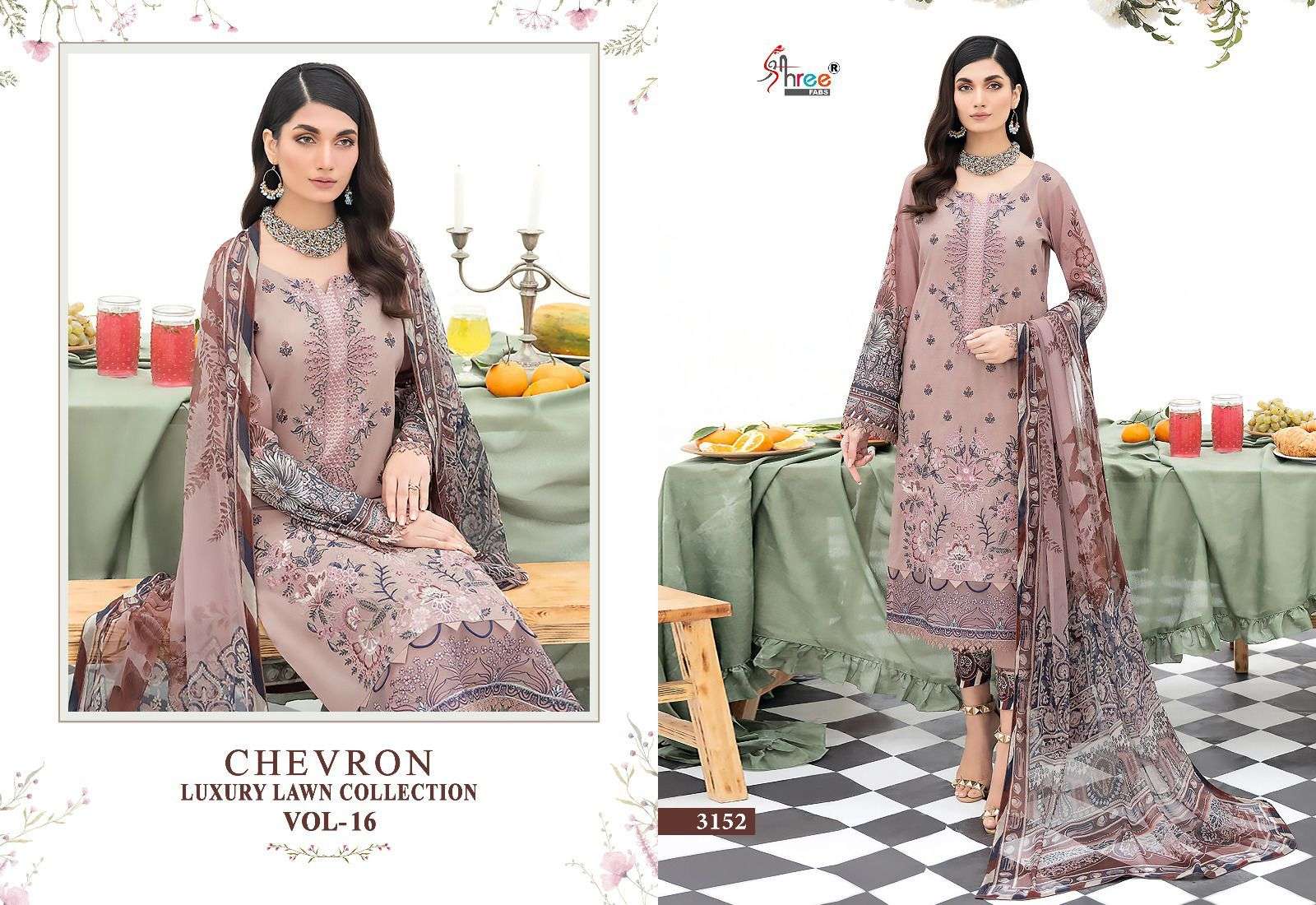 Shree Chevron Luxury Lawn Collection Vol 16 Chiffon Dupatta Pakistani Suit Wholesale catalog