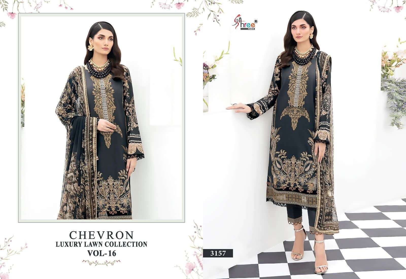 Shree Chevron Luxury Lawn Collection Vol 16 Chiffon Dupatta Pakistani Suit Wholesale catalog