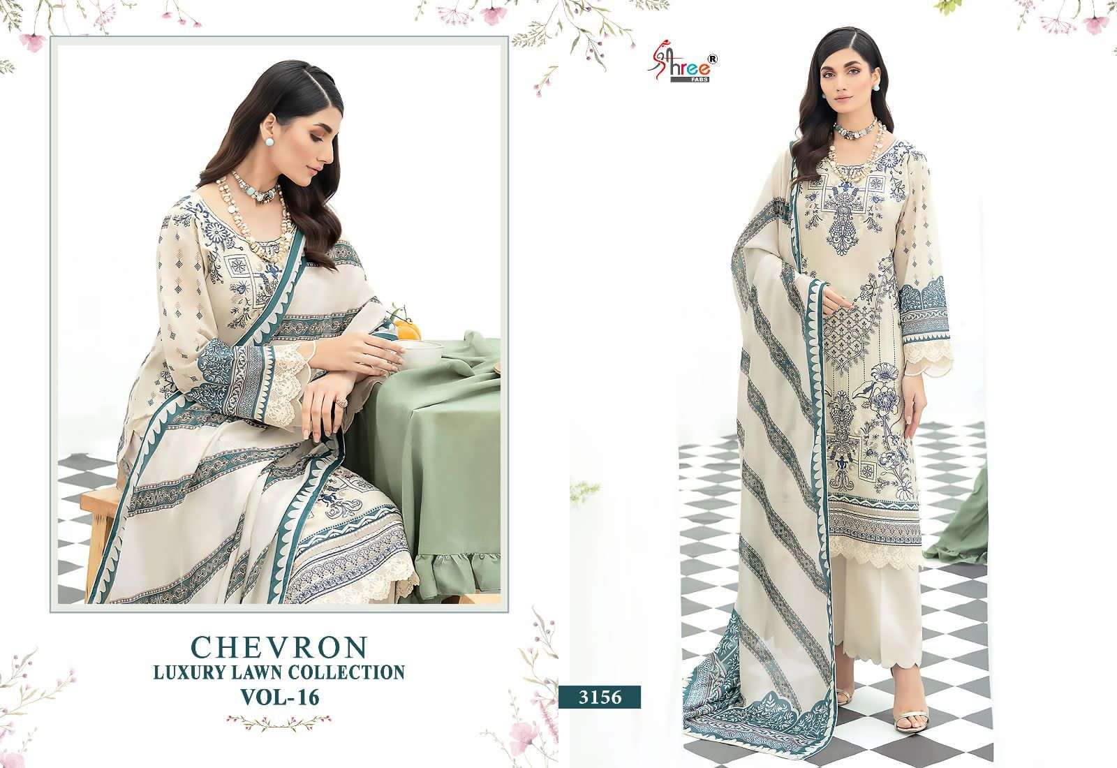 Shree Chevron Luxury Lawn Collection Vol 16 Chiffon Dupatta Pakistani Suit Wholesale catalog