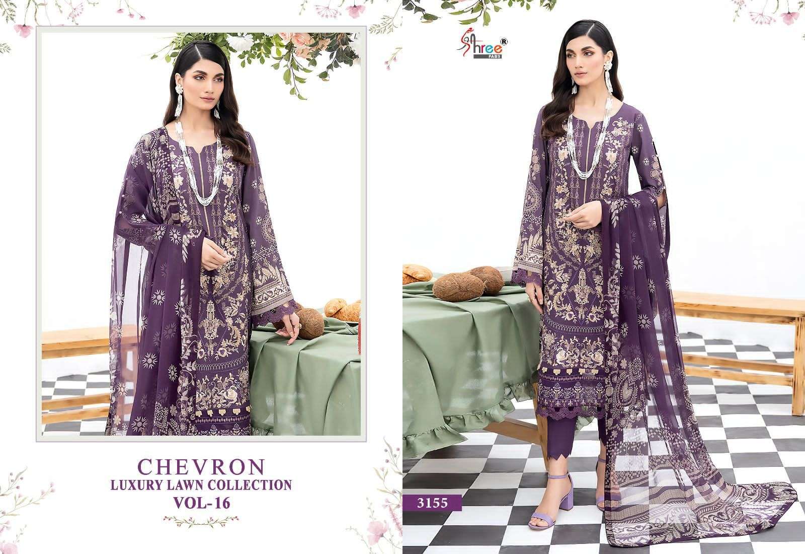 Shree Chevron Luxury Lawn Collection Vol 16 Chiffon Dupatta Pakistani Suit Wholesale catalog