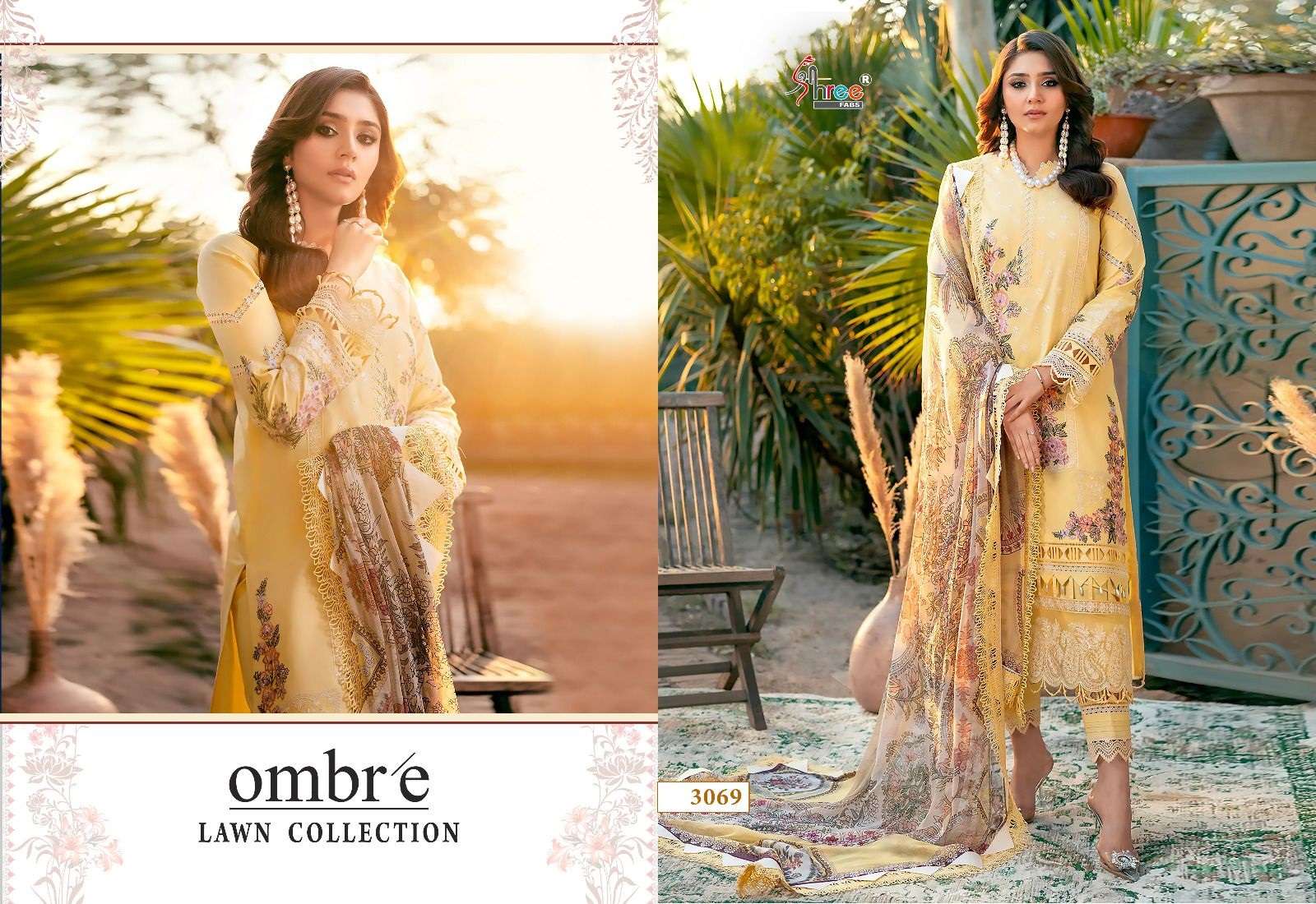 Shree Ombre Lawn Collection Chiffon Dupatta Pakistani Suits Wholesale catalog