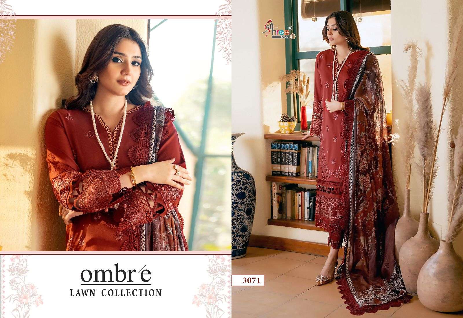 Shree Ombre Lawn Collection Chiffon Dupatta Pakistani Suits Wholesale catalog