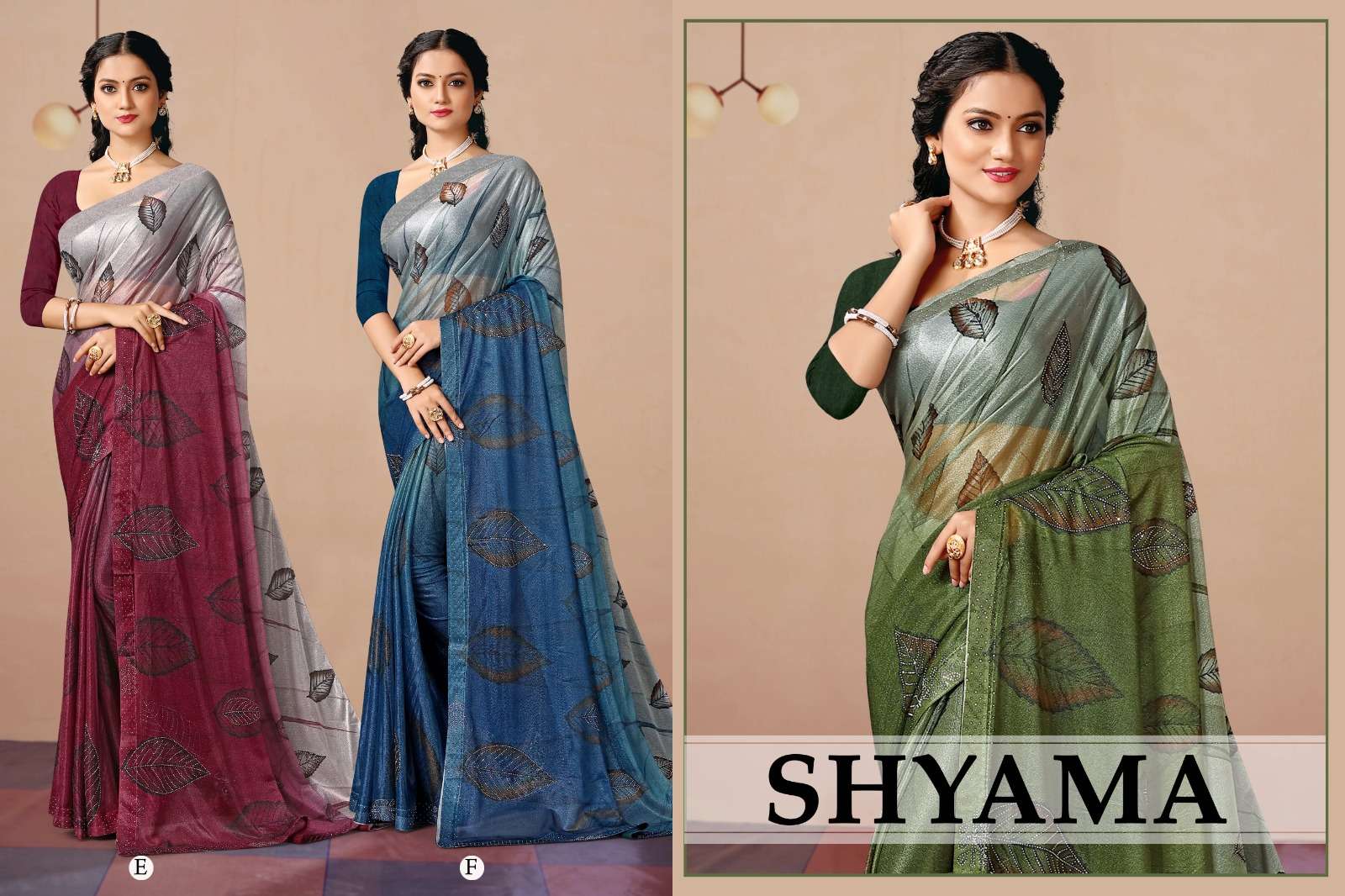 SHYAMA BY RONISHA SAREE FABRICS IMPORTED LYCRA PRINT WITH SIROSKI DIAMOND WORK FANCY DESIGNER SAREE