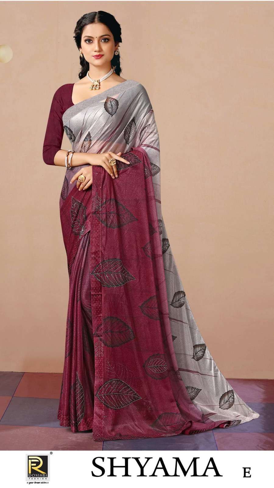 SHYAMA BY RONISHA SAREE FABRICS IMPORTED LYCRA PRINT WITH SIROSKI DIAMOND WORK FANCY DESIGNER SAREE