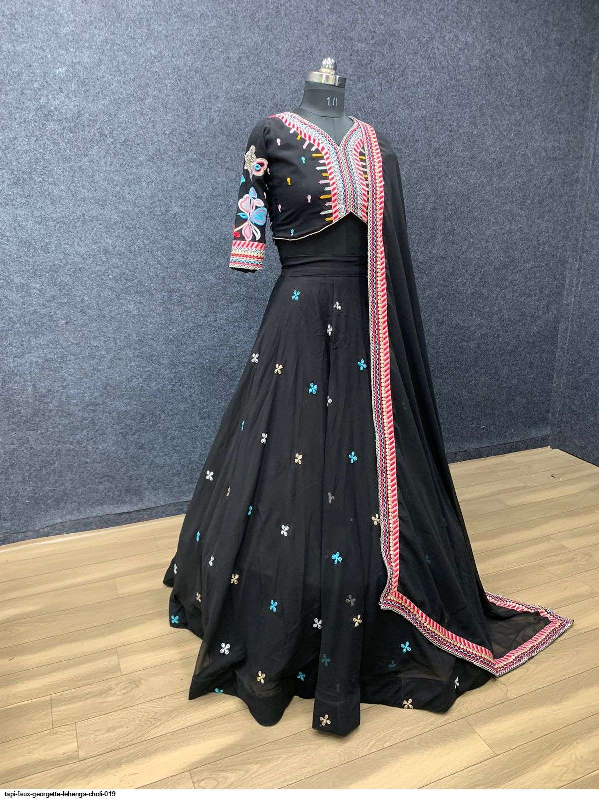 TAPI FAUX GEORGETTE LEHENGA CHOLI 019 Wholesale catalog