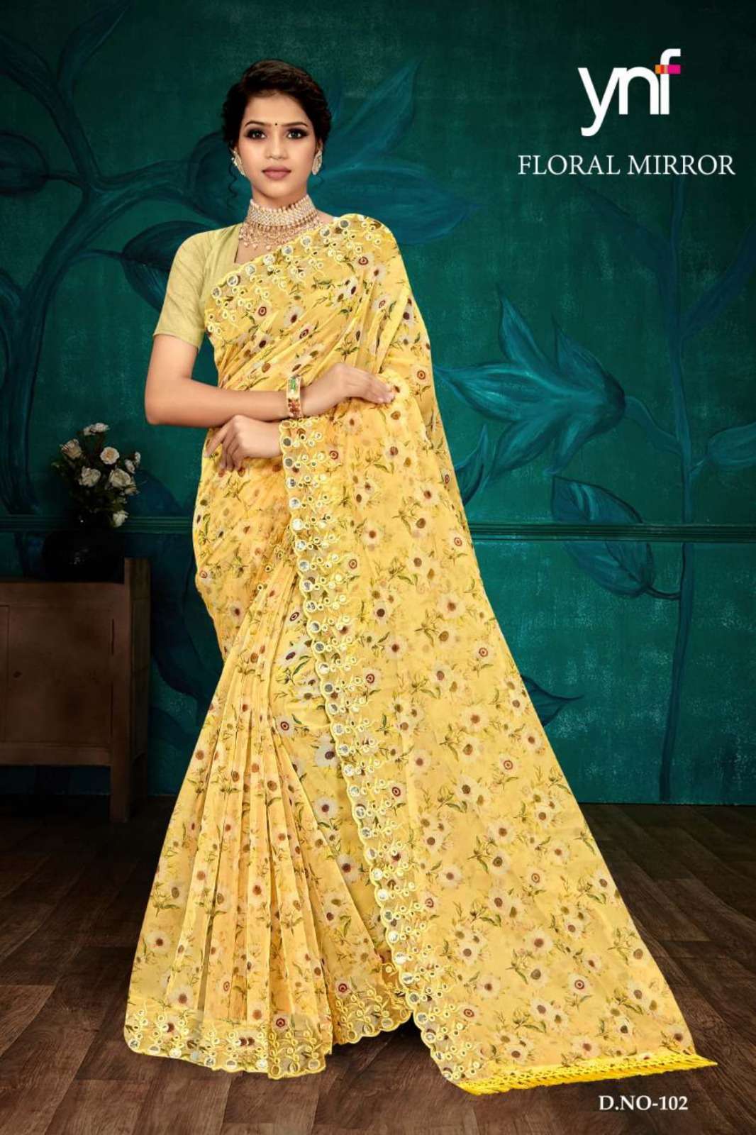 Ynf Floral Mirror Digital Printed Organza Saree Wholesale catalog