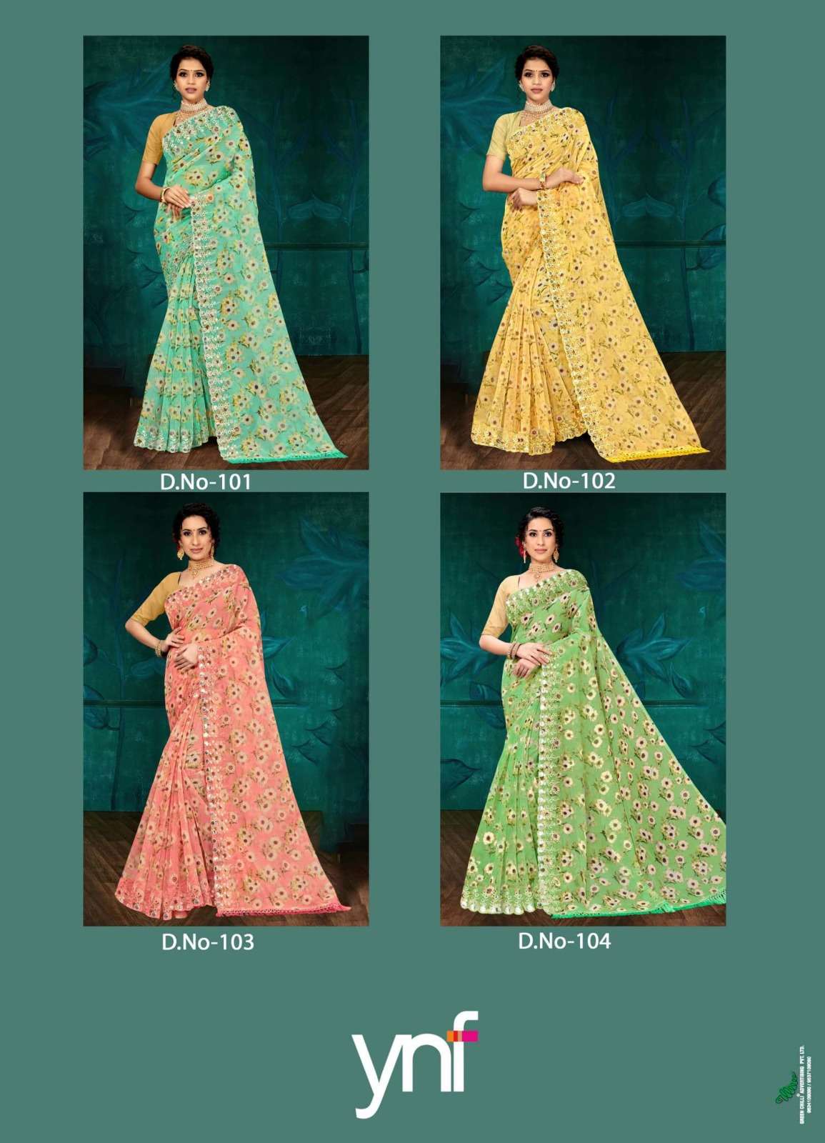 Ynf Floral Mirror Digital Printed Organza Saree Wholesale catalog
