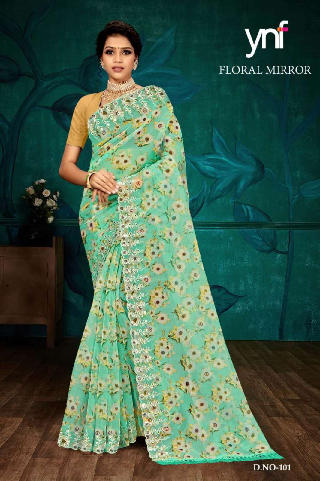 Ynf Floral Mirror Digital Printed Organza Saree Wholesale catalog