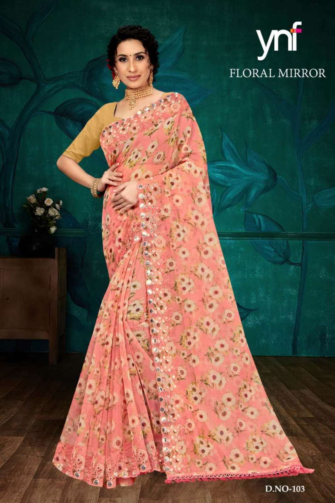 Ynf Floral Mirror Digital Printed Organza Saree Wholesale catalog