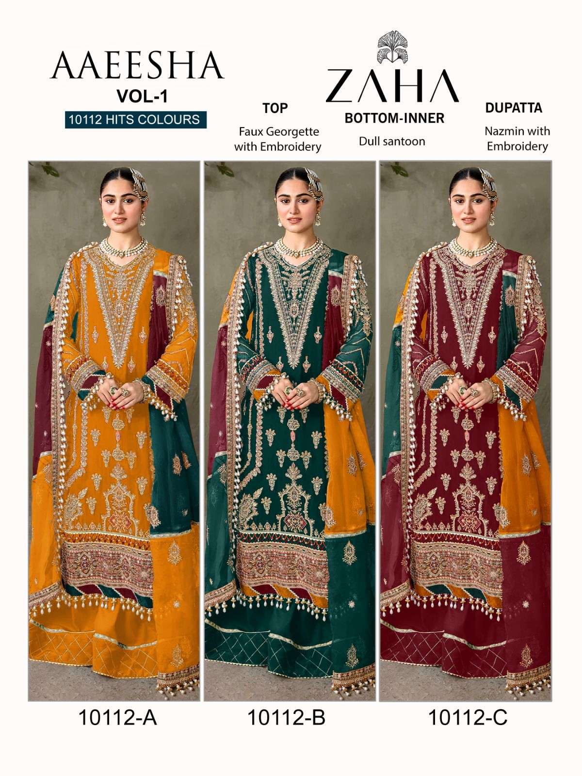 Zaha Aaeesha 10112 Designer Pakistani Suit Wholesale catalog