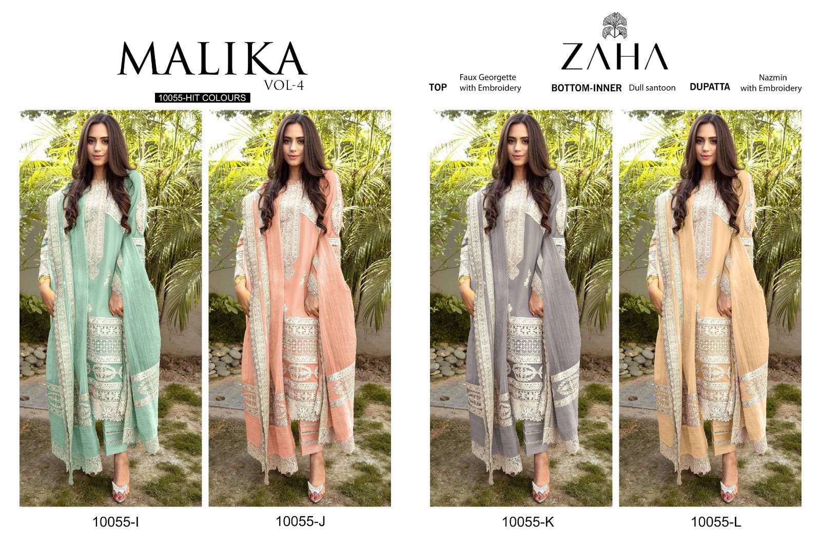 Zaha Malika Vol 4 Embroidered Pakistani Suit Wholesale catalog