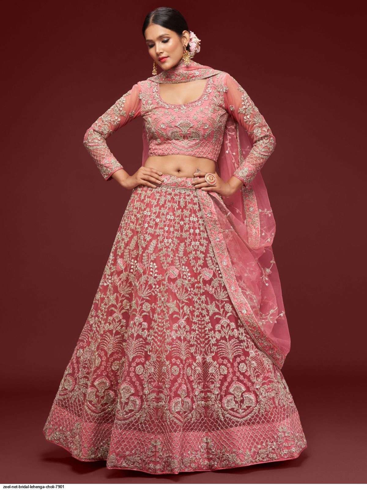 ZEEL NET BRIDAL LEHENGA CHOLI 7901 Wholesale catalog