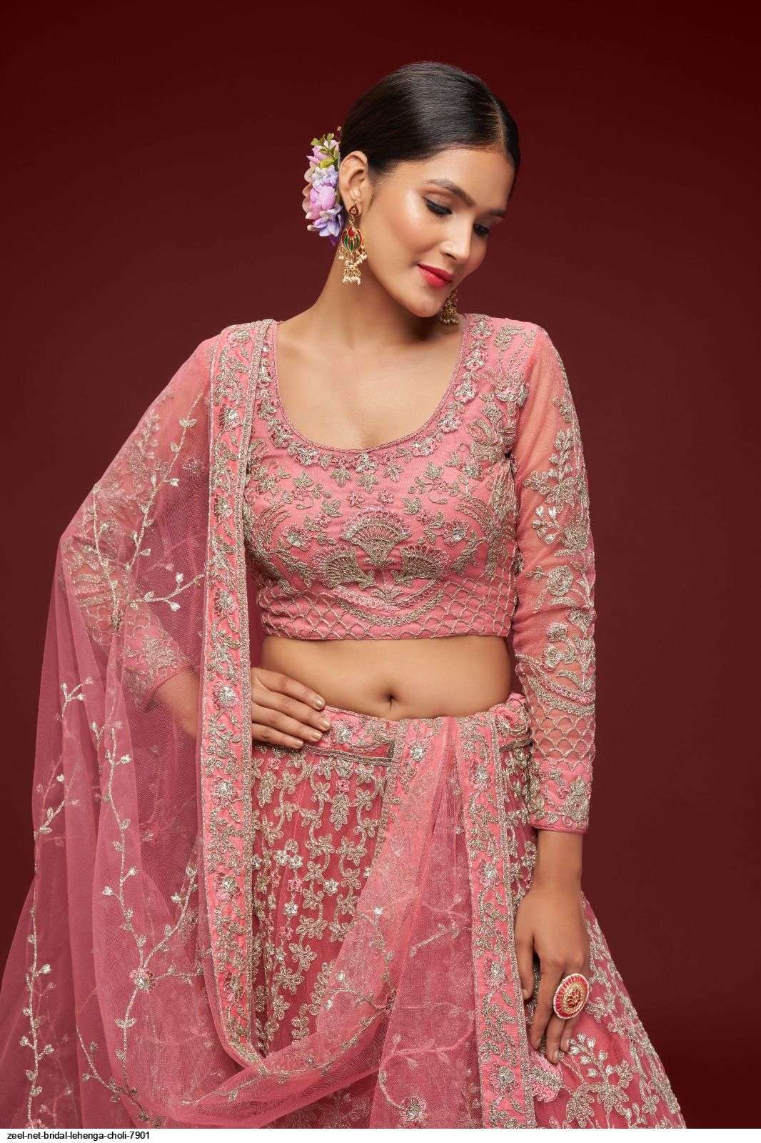 ZEEL NET BRIDAL LEHENGA CHOLI 7901 Wholesale catalog