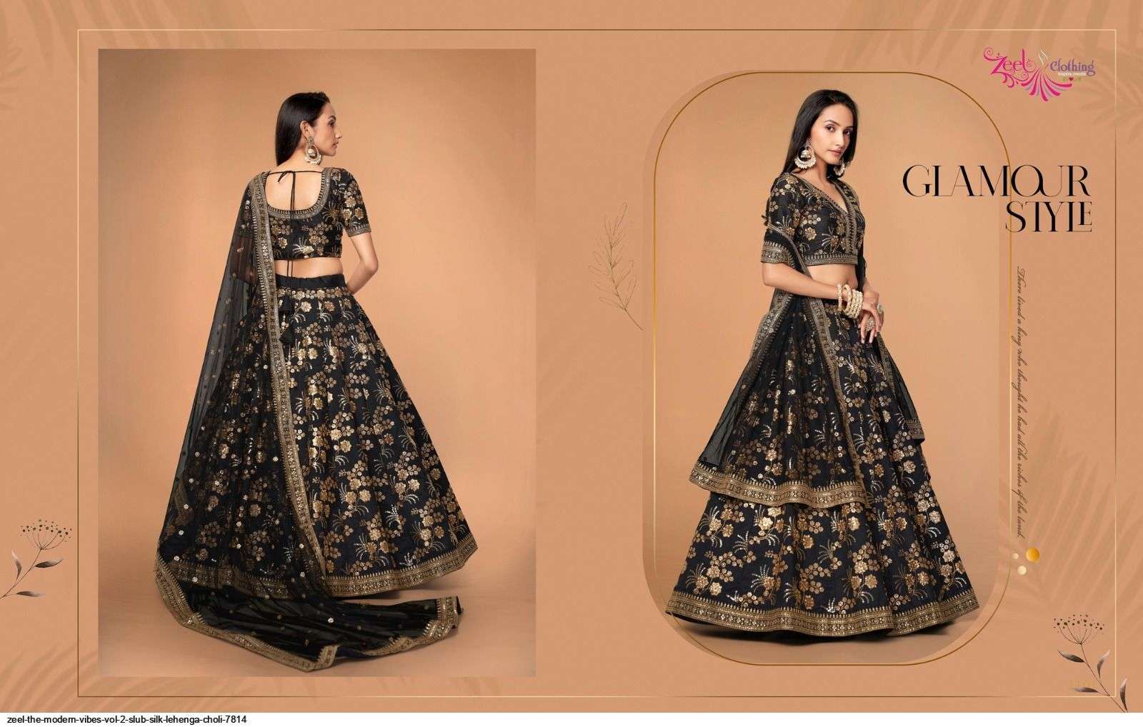 ZEEL THE MODERN VIBES VOL 2 SLUB SILK BLACK LEHENGA CHOLI 7814 Wholesale catalog