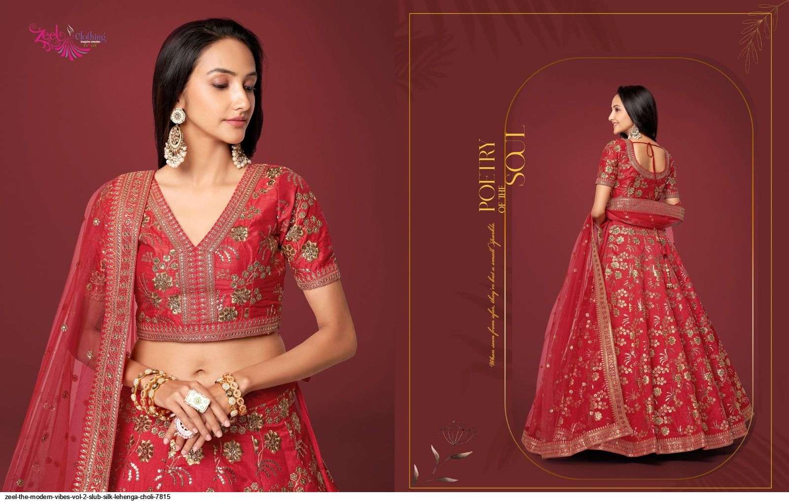 ZEEL THE MODERN VIBES VOL 2 SLUB SILK RED LEHENGA CHOLI 7815 Wholesale catalog