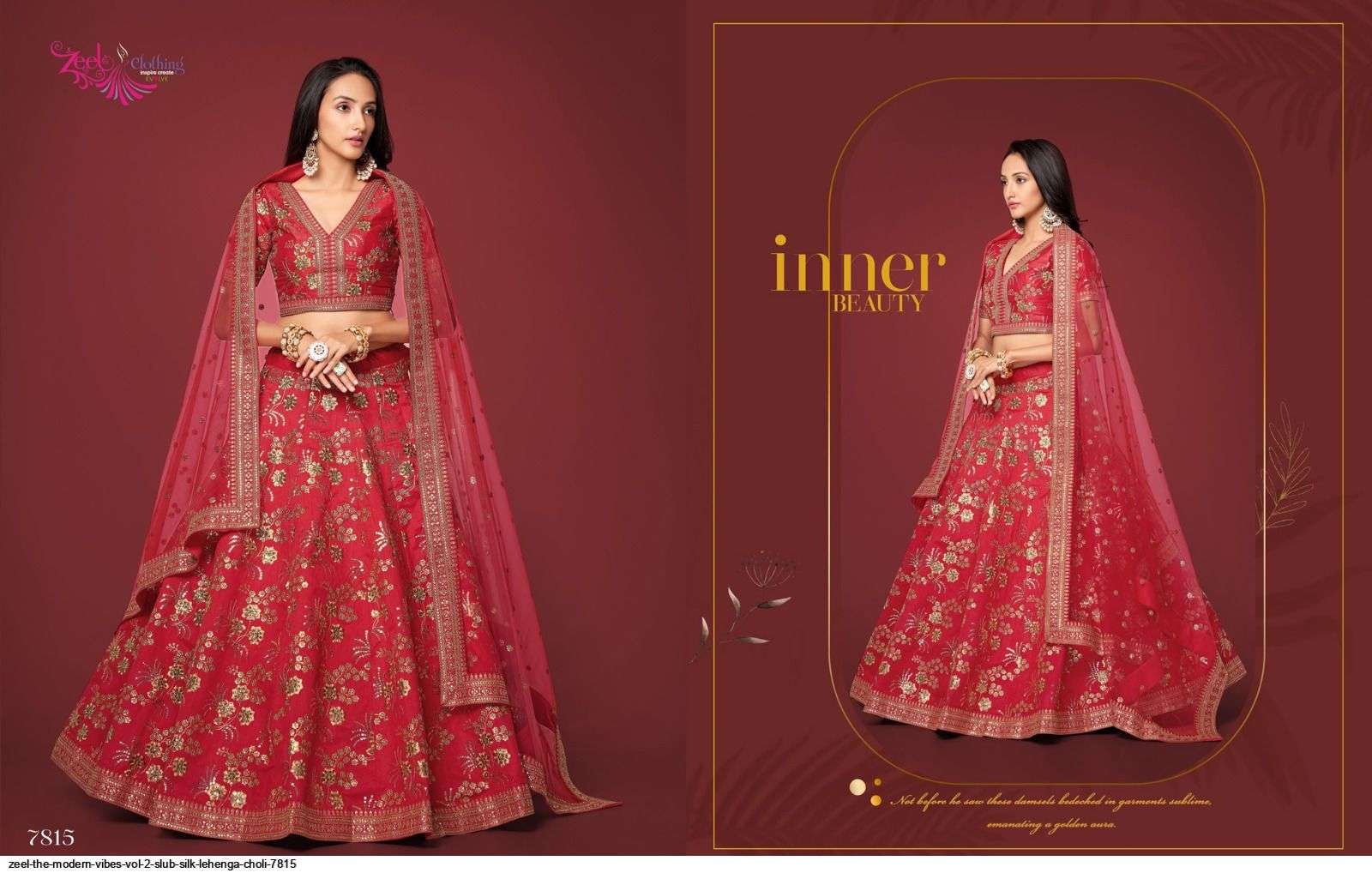 ZEEL THE MODERN VIBES VOL 2 SLUB SILK RED LEHENGA CHOLI 7815 Wholesale catalog
