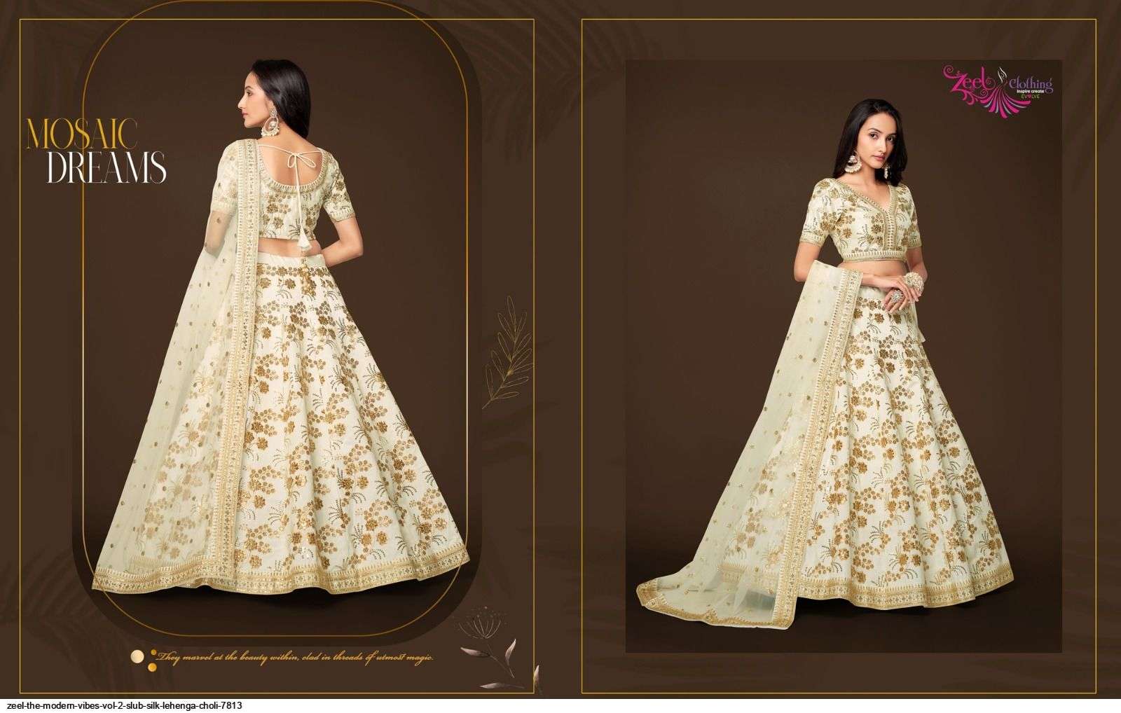 ZEEL THE MODERN VIBES VOL 2 SLUB SILK WHITE LEHENGA CHOLI 7813 Wholesale catalog
