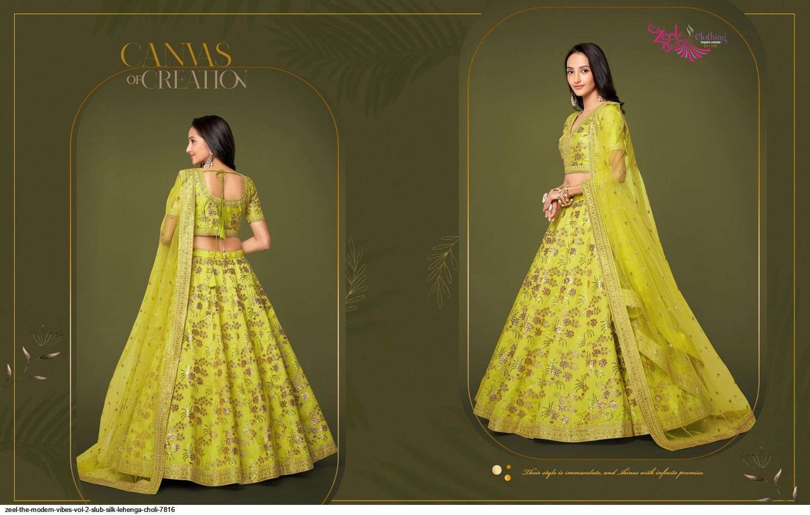 ZEEL THE MODERN VIBES VOL 2 SLUB SILK YELLOW LEHENGA CHOLI 7816 Wholesale catalog