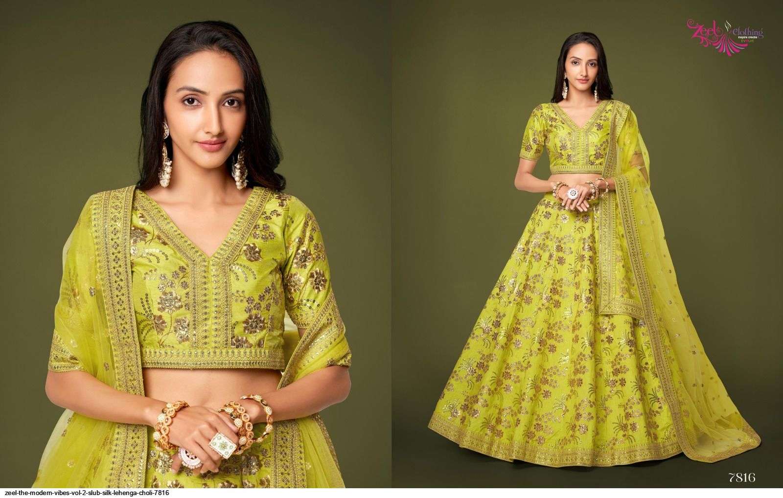 ZEEL THE MODERN VIBES VOL 2 SLUB SILK YELLOW LEHENGA CHOLI 7816 Wholesale catalog